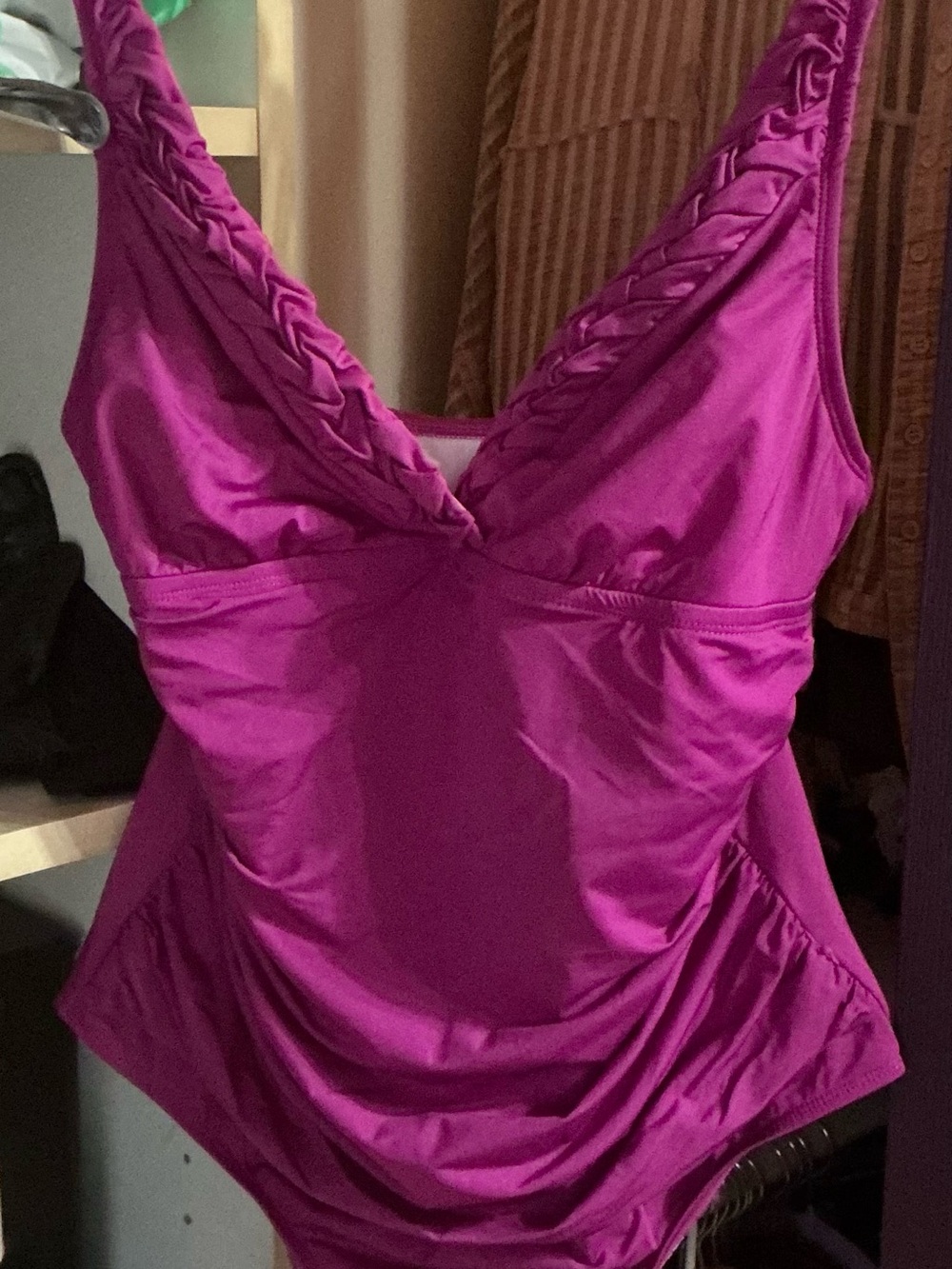 Braided V-Neck One-Piece Swimsuit in Magenta